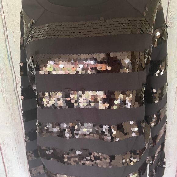 Victoria's Secret PINK Sweatshirt Womens Small Black Sequin Stripe Loungewear - Picture 2 of 7